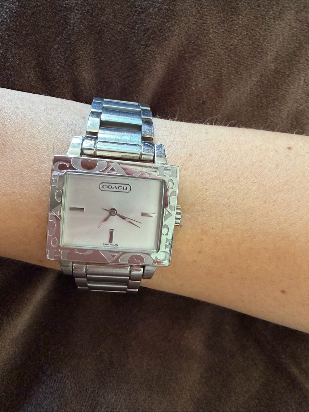 Coach Women's Silver-Tone Square Bracelet Watch